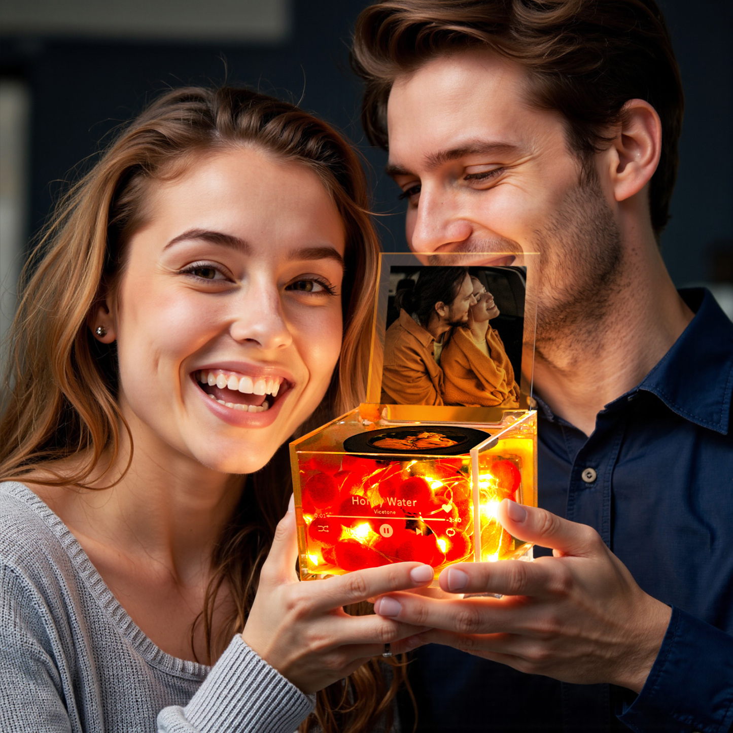 Mini Tocadiscos De Música Personalizado Para Bodas, Nombres Personalizados Y Calendario En Una Caja De Acrílico, Perfecto Para Parejas Recién Casadas - santacalcetines