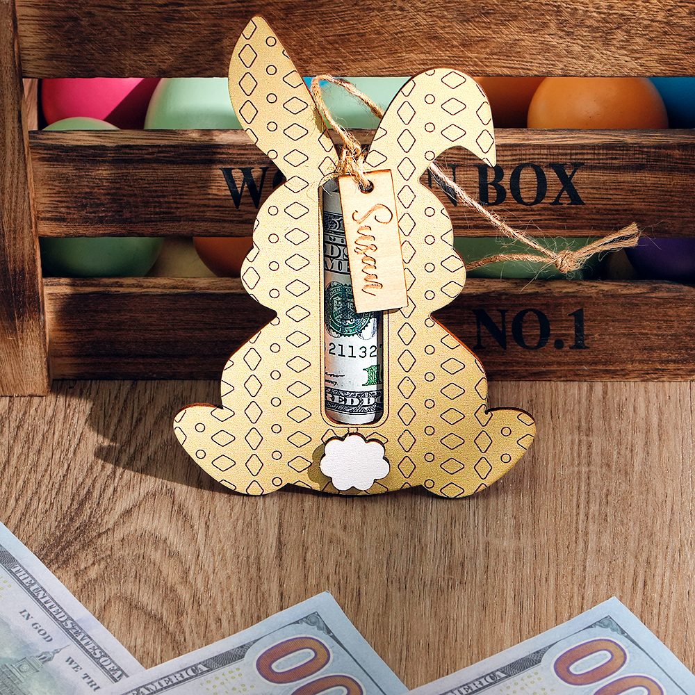 Portamonedas De Conejito De Pascua Personalizado, Etiquetas Para Cestas De Pascua De Wood Creations - santacalcetines