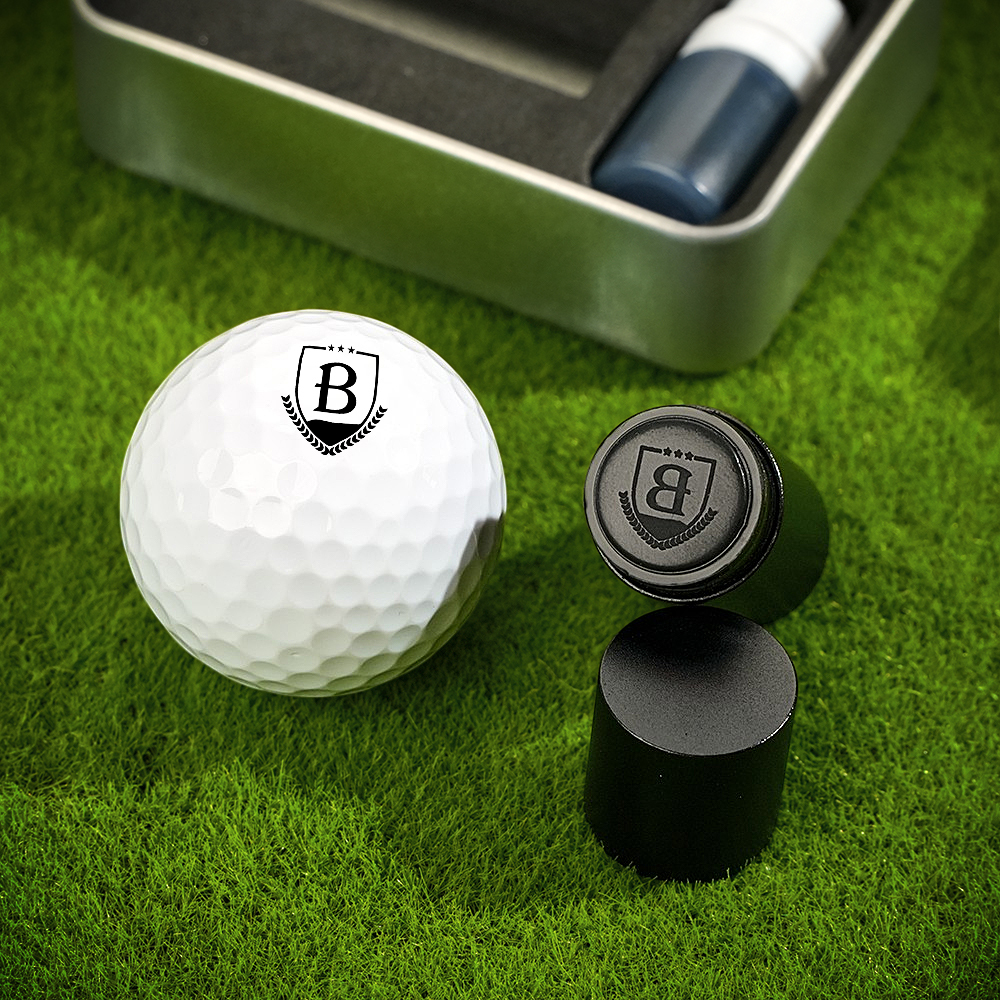 Sello De Pelota De Golf Con Monograma Inicial Personalizado Y Caja De Almacenamiento De Metal. Regalo De Cumpleaños Para El Día Del Padre Para Golfistas. - santacalcetines
