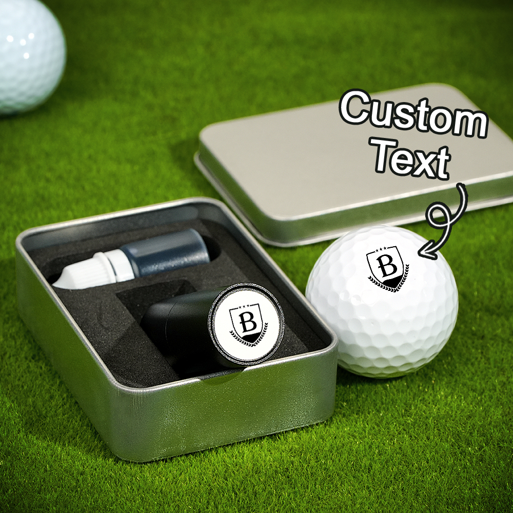 Sello De Pelota De Golf Con Monograma Inicial Personalizado Y Caja De Almacenamiento De Metal. Regalo De Cumpleaños Para El Día Del Padre Para Golfistas. - santacalcetines