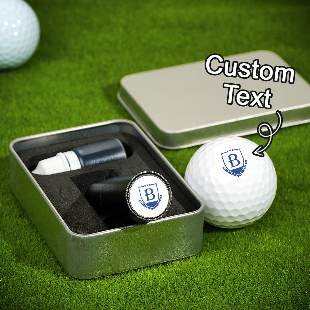 Sello De Pelota De Golf Con Monograma Inicial Personalizado Y Caja De Almacenamiento De Metal. Regalo De Cumpleaños Para El Día Del Padre Para Golfistas. - santacalcetines