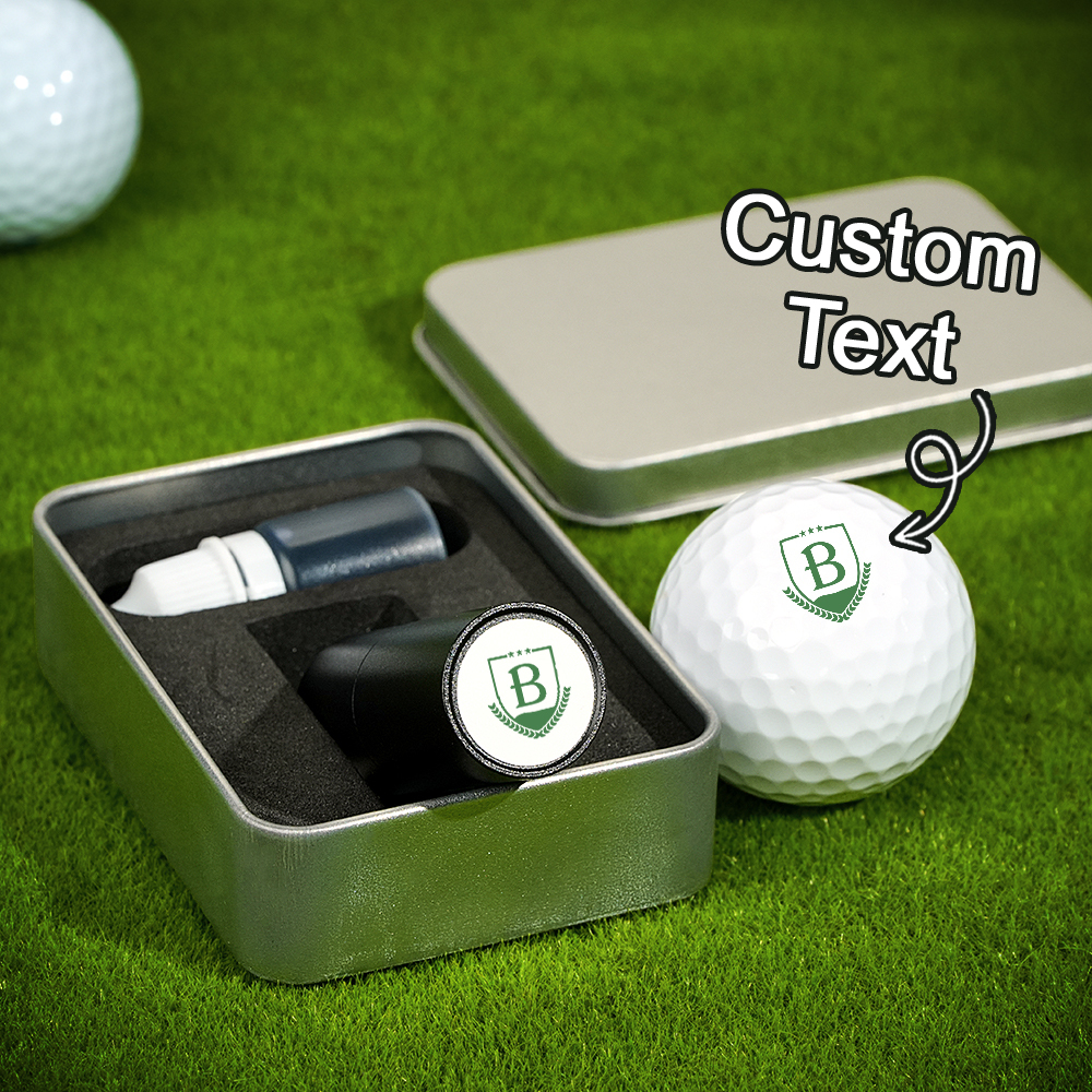 Sello De Pelota De Golf Con Monograma Inicial Personalizado Y Caja De Almacenamiento De Metal. Regalo De Cumpleaños Para El Día Del Padre Para Golfistas. - santacalcetines