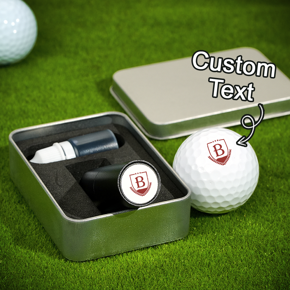 Sello De Pelota De Golf Con Monograma Inicial Personalizado Y Caja De Almacenamiento De Metal. Regalo De Cumpleaños Para El Día Del Padre Para Golfistas. - santacalcetines