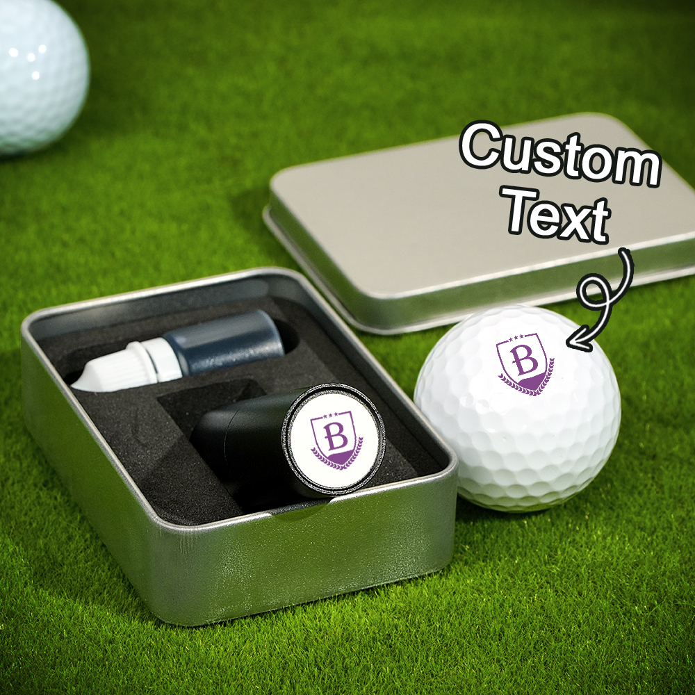 Sello De Pelota De Golf Con Monograma Inicial Personalizado Y Caja De Almacenamiento De Metal. Regalo De Cumpleaños Para El Día Del Padre Para Golfistas. - santacalcetines