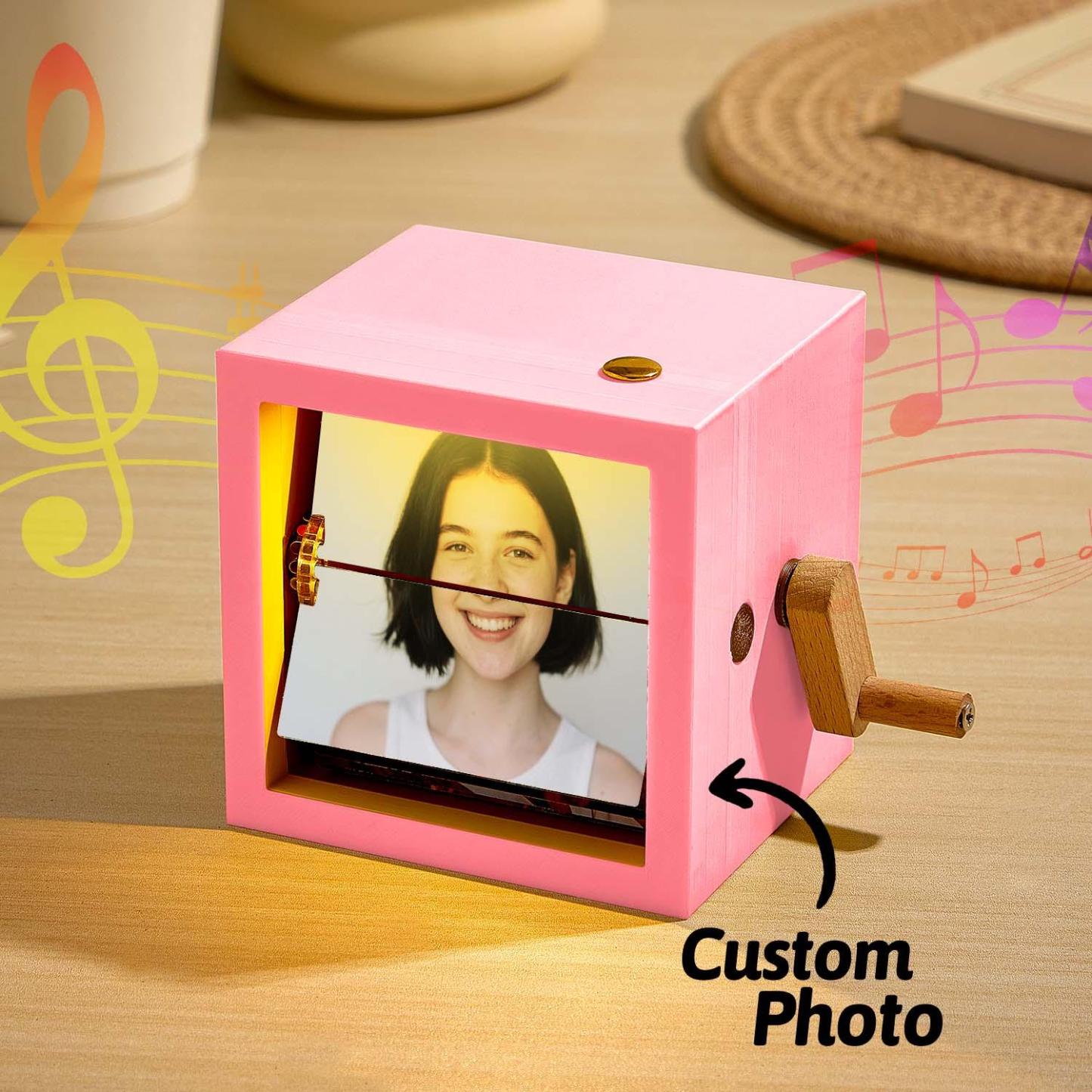 Álbum De Fotos Mecánico Con Manivela, Caja Personalizada Con Marco De Cubo Para Fotos De Bebé En Nogal Claro, Regalo Creativo. - santacalcetines