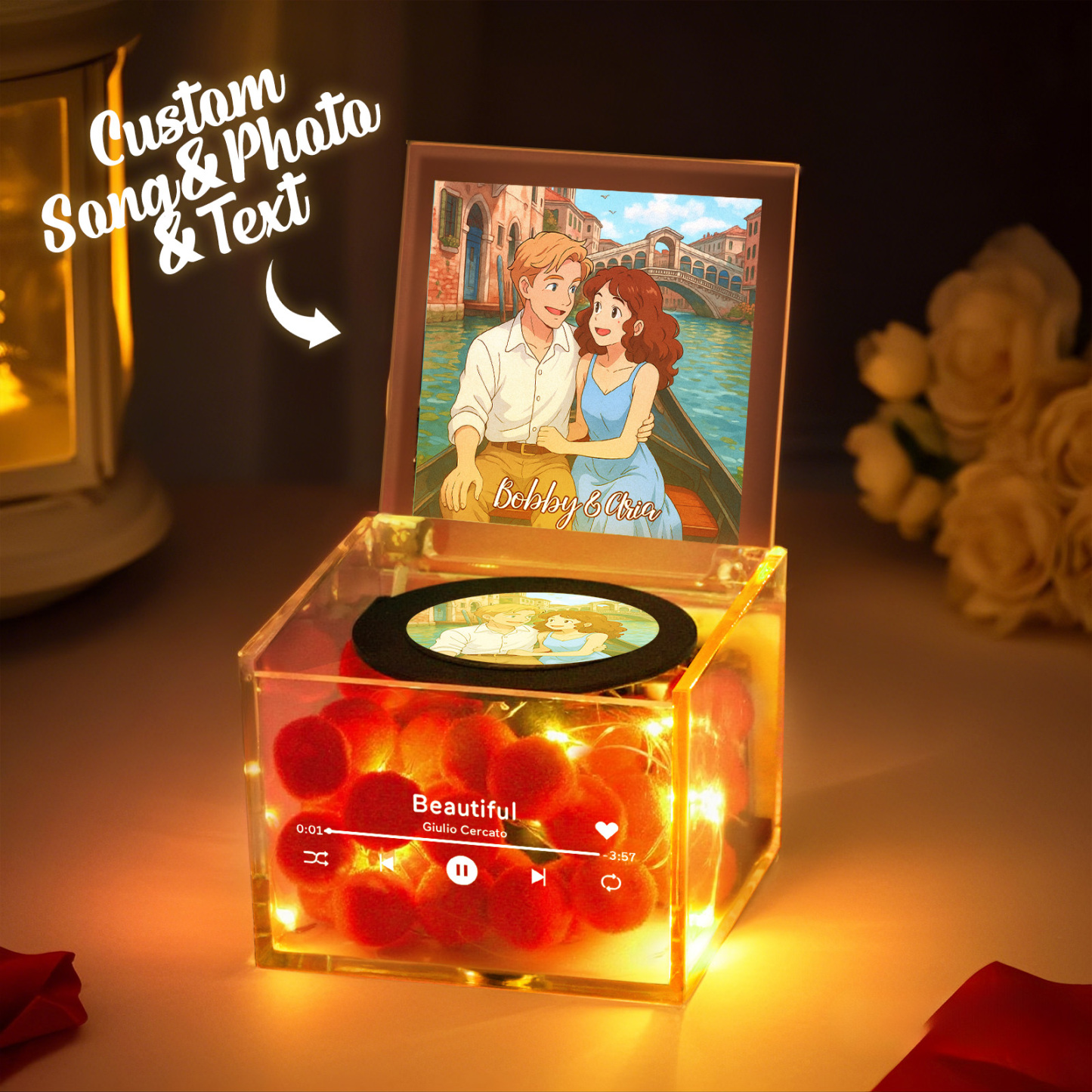 Mini Reproductor De Discos De Vinilo De Anime Personalizado Con Foto, Reproductor De Música Automático, Regalo Personalizado Para Novio - santacalcetines