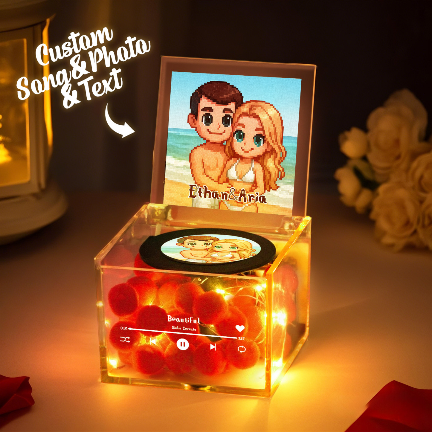 Mini Reproductor De Discos De Vinilo De Anime Personalizado Con Foto, Reproductor De Música Automático, Regalo Personalizado Para Novio - santacalcetines