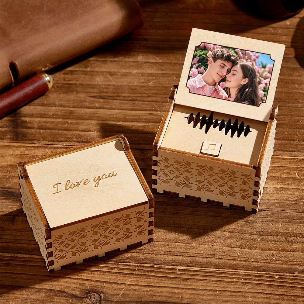 Caja De Música Digital Personalizada, Cualquier Canción, Melodía O Voz, Foto Personalizada, Caja De Música De Madera Con Texto, Regalos De Aniversario - santacalcetines