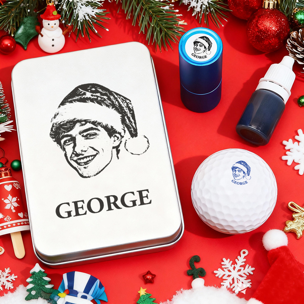 Regalo De Navidad: Sello Personalizado Con Foto Para Pelota De Golf Con Caja Metálica De Almacenamiento Para Jugadores De Golf - santacalcetines