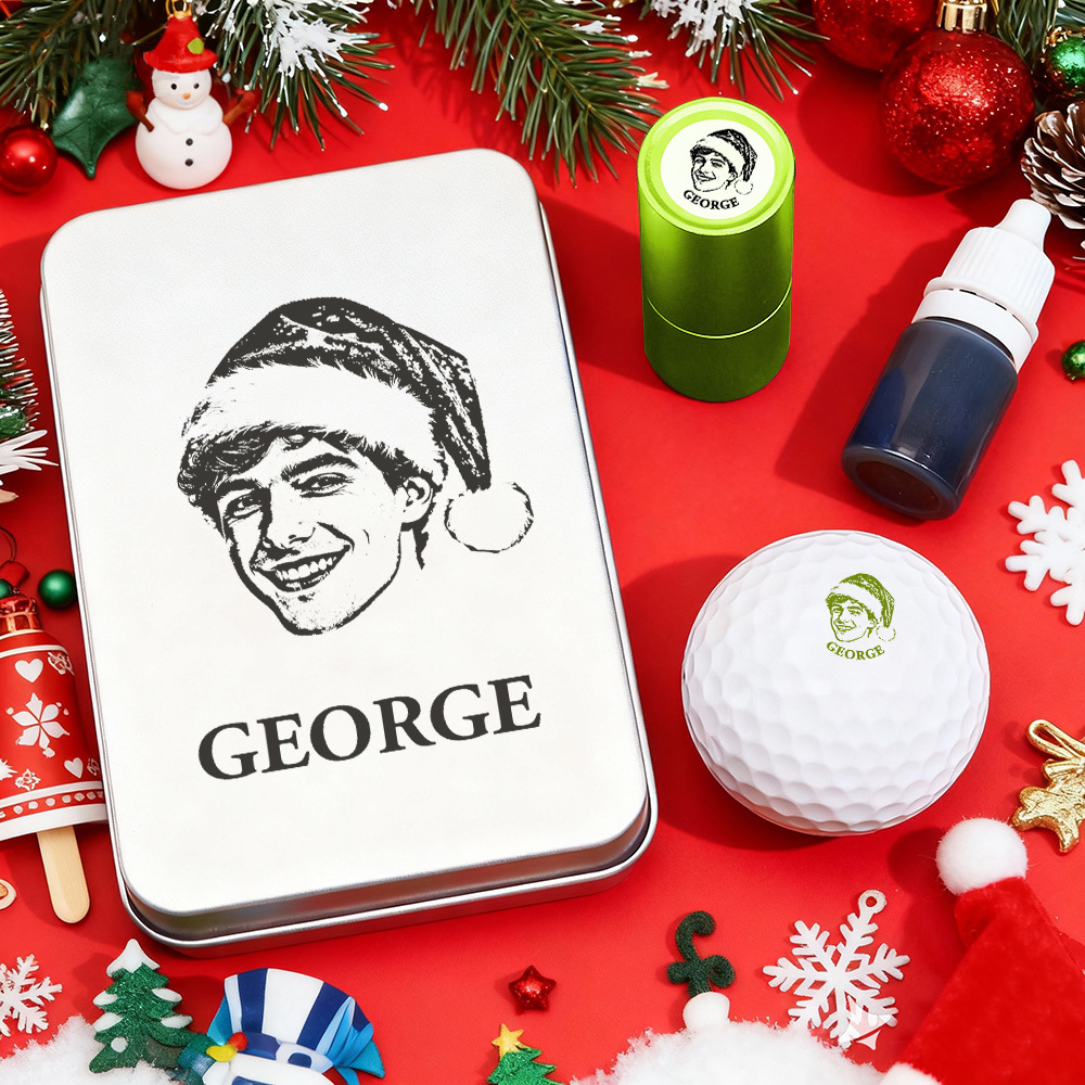 Regalo De Navidad: Sello Personalizado Con Foto Para Pelota De Golf Con Caja Metálica De Almacenamiento Para Jugadores De Golf - santacalcetines