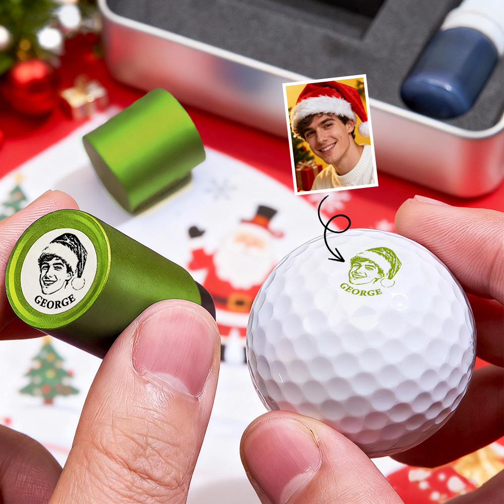 Regalo De Navidad: Sello Personalizado Con Foto Para Pelota De Golf Con Caja Metálica De Almacenamiento Para Jugadores De Golf - santacalcetines