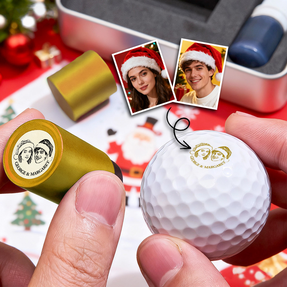 Regalo De Navidad: Sello Personalizado Con Foto Para Pelota De Golf Con Caja Metálica De Almacenamiento Para Jugadores De Golf - santacalcetines