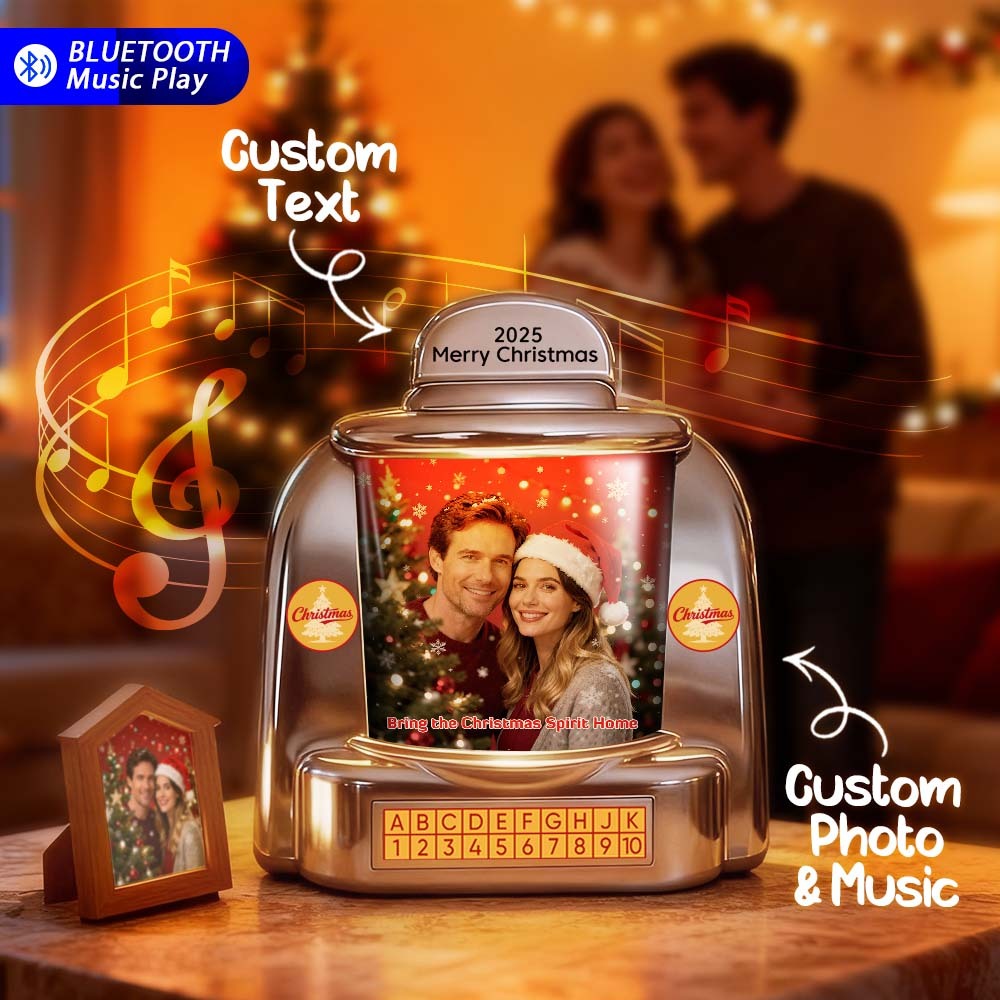 Mini Tocadiscos Retro Personalizado Con Foto Y Texto, Reproductor De Música Bluetooth, Radio, Decoración Vintage Para Mesa, Regalo Navideño Nostálgico - santacalcetines