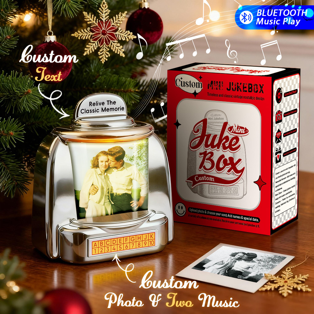 Mini Reproductor De Música Retro Personalizado Con Ia Para Recuperar Viejos Recuerdos: Foto, Nombres Y Fecha Personalizables, Con Radio | Decoración Vintage Para Mesa | Regalos Navideños Retro Nostálgicos - santacalcetines