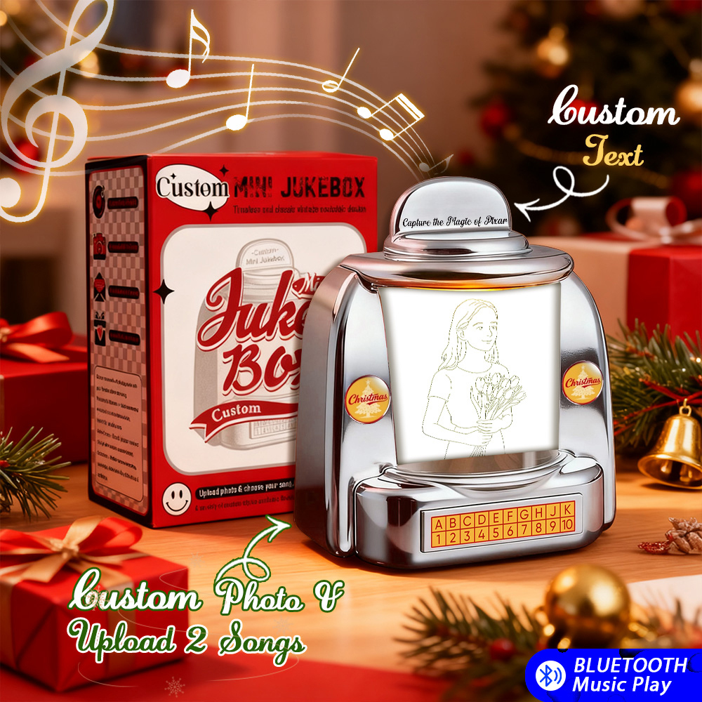 Mini Tocadiscos Retro Personalizado Con Altavoz Y Radio: Reproductor De Música Con Foto Y Retrato Con Luz De Neón Personalizada | Decoración Vintage Para Mesa | Regalos Navideños Retro Nostálgicos - santacalcetines