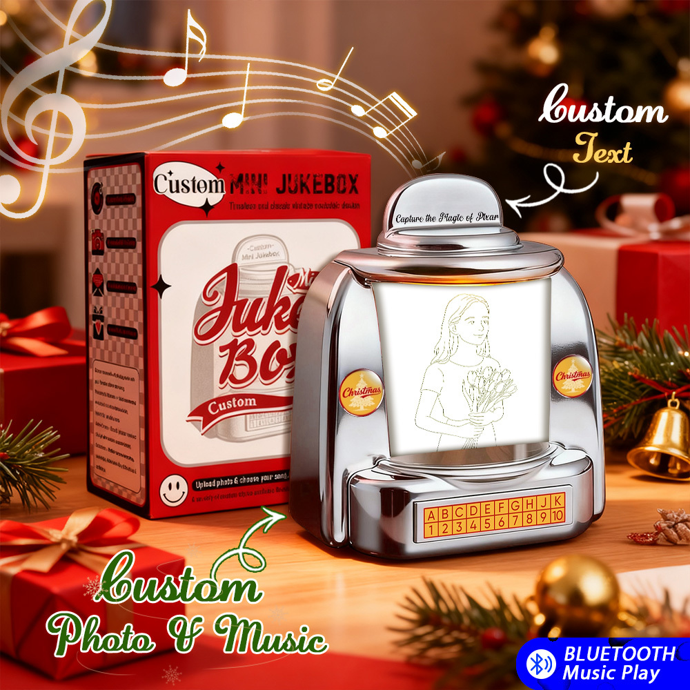 Mini Tocadiscos Retro Personalizado Con Altavoz Y Radio: Reproductor De Música Con Foto Y Retrato Con Luz De Neón Personalizada | Decoración Vintage Para Mesa | Regalos Navideños Retro Nostálgicos - santacalcetines