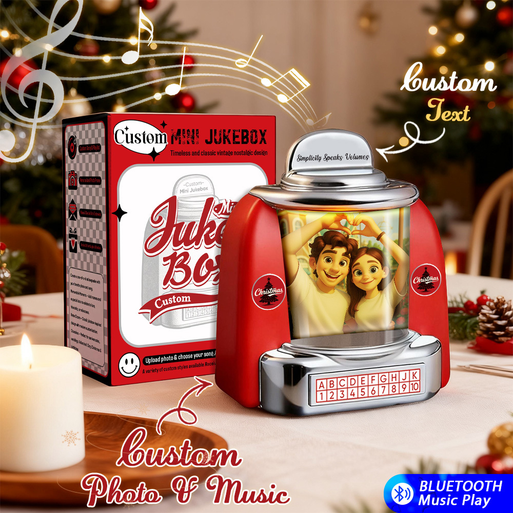 Mini Tocadiscos Retro Personalizado Con Altavoz Y Radio: Reproductor De Música Con Foto Y Retrato Con Luz De Neón Personalizada | Decoración Vintage Para Mesa | Regalos Navideños Retro Nostálgicos - santacalcetines