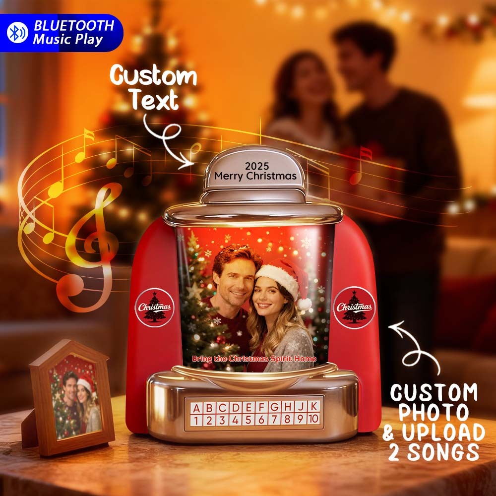 Mini Tocadiscos Retro Personalizado Con Foto Y Texto, Reproductor De Música Bluetooth, Radio, Decoración Vintage Para Mesa, Regalo Navideño Nostálgico - santacalcetines