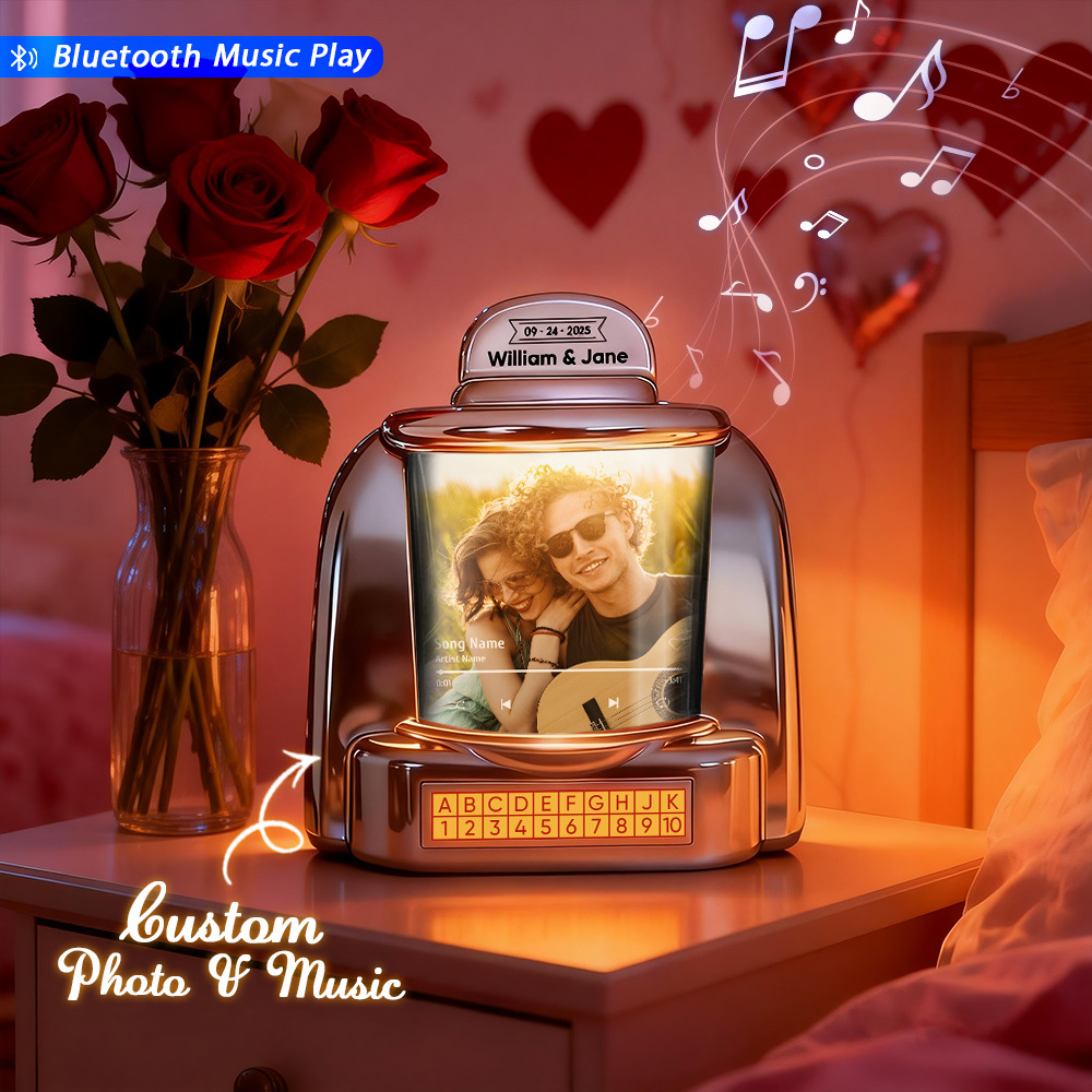 Mini Jukebox Personalizada Con Foto De Tu Pareja Y Reproductor De Música Bluetooth: Regalo De Jukebox Personalizado Para Parejas, Momentos Románticos, Aniversarios, San Valentín Y Decoración Del Hogar. - santacalcetines