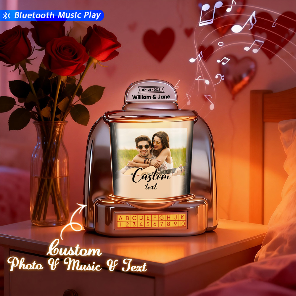 Mini Jukebox Personalizada De Inspiración Vintage Con Foto Y Música: Regalo De Recuerdo Con Jukebox Bluetooth Personalizada Para El Amor Y Los Recuerdos. - santacalcetines
