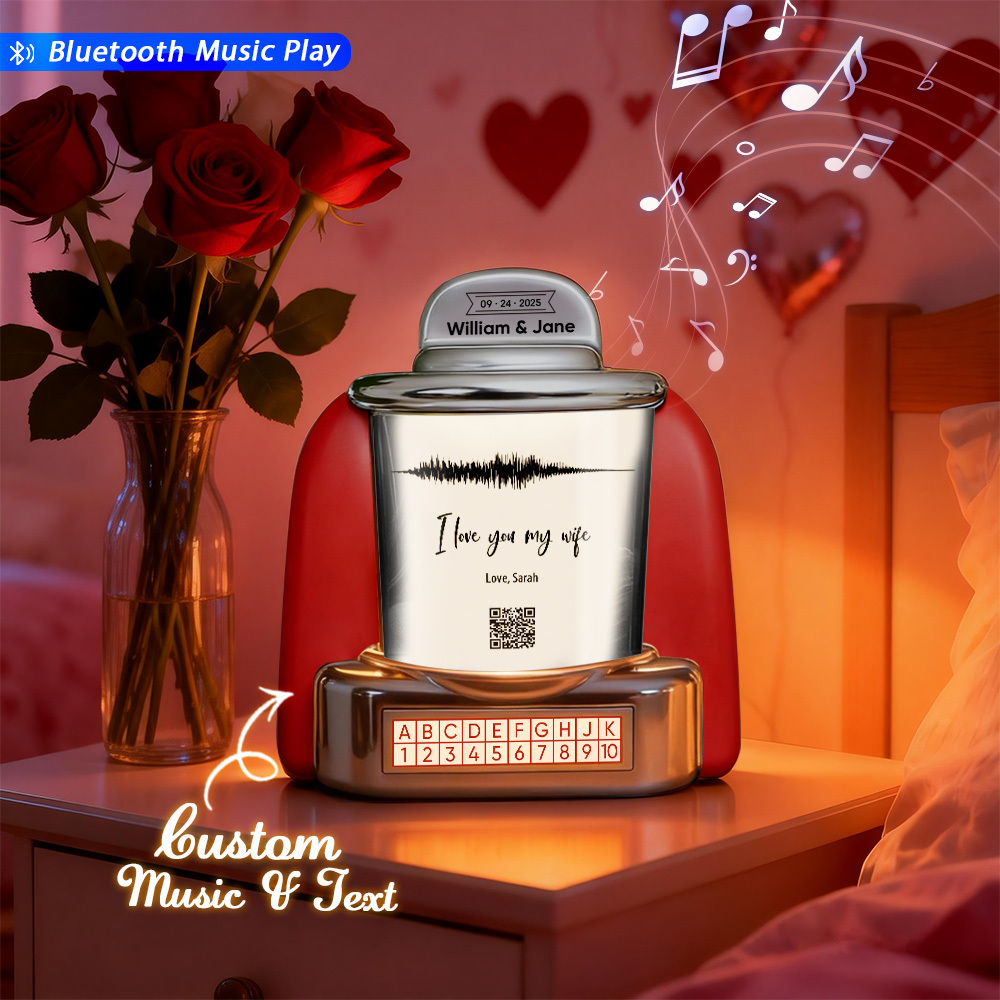 Mini Jukebox Personalizada Con Código Qr Y Ondas De Sonido: Jukebox Bluetooth Personalizada Con Foto, Música Y Texto, Regalo Para Parejas - santacalcetines