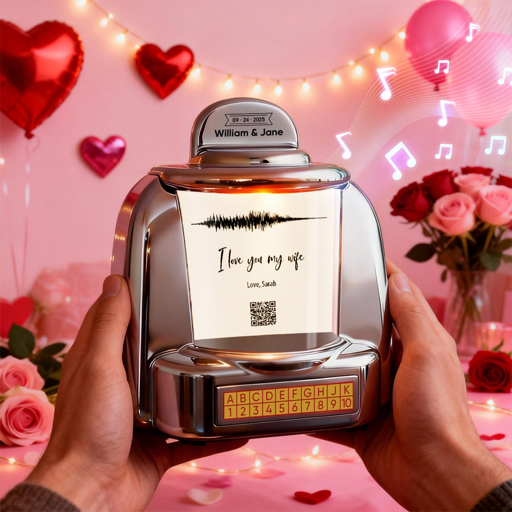 Mini Jukebox Personalizada Con Código Qr Y Ondas De Sonido: Jukebox Bluetooth Personalizada Con Foto, Música Y Texto, Regalo Para Parejas - santacalcetines