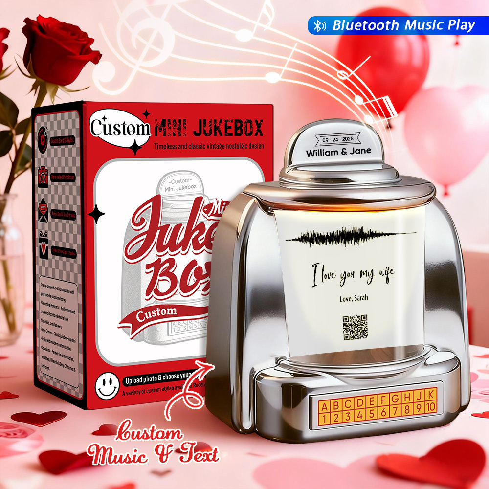 Mini Jukebox Personalizada Con Código Qr Y Ondas De Sonido: Jukebox Bluetooth Personalizada Con Foto, Música Y Texto, Regalo Para Parejas - santacalcetines