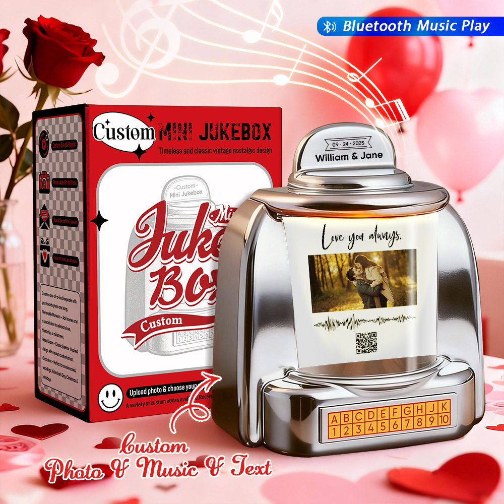 Mini Jukebox Personalizada Con Foto, Código Qr Y Sonido: Jukebox Bluetooth Personalizada Con Foto, Música Y Texto, Regalo Para Parejas. - santacalcetines
