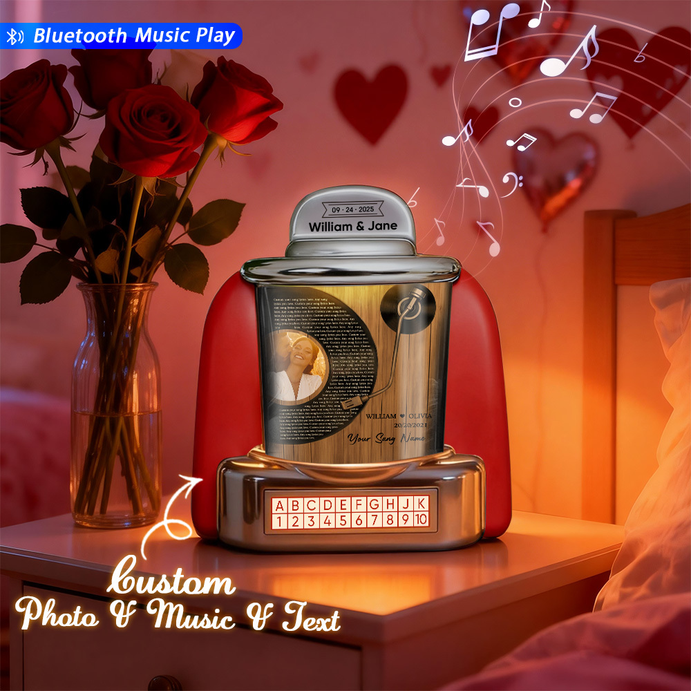 Mini Jukebox Personalizada Con Foto, Jukebox Bluetooth Vintage Personalizada Con Foto, Música Y Texto, Regalo Para Parejas, Decoración Del Hogar Y Regalo Romántico. - santacalcetines