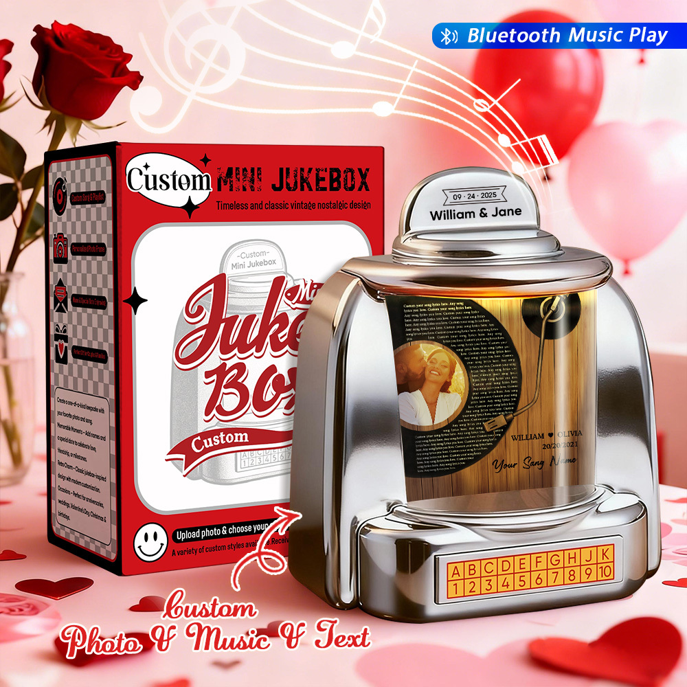 Mini Jukebox Personalizada Con Foto, Jukebox Bluetooth Vintage Personalizada Con Foto, Música Y Texto, Regalo Para Parejas, Decoración Del Hogar Y Regalo Romántico. - santacalcetines