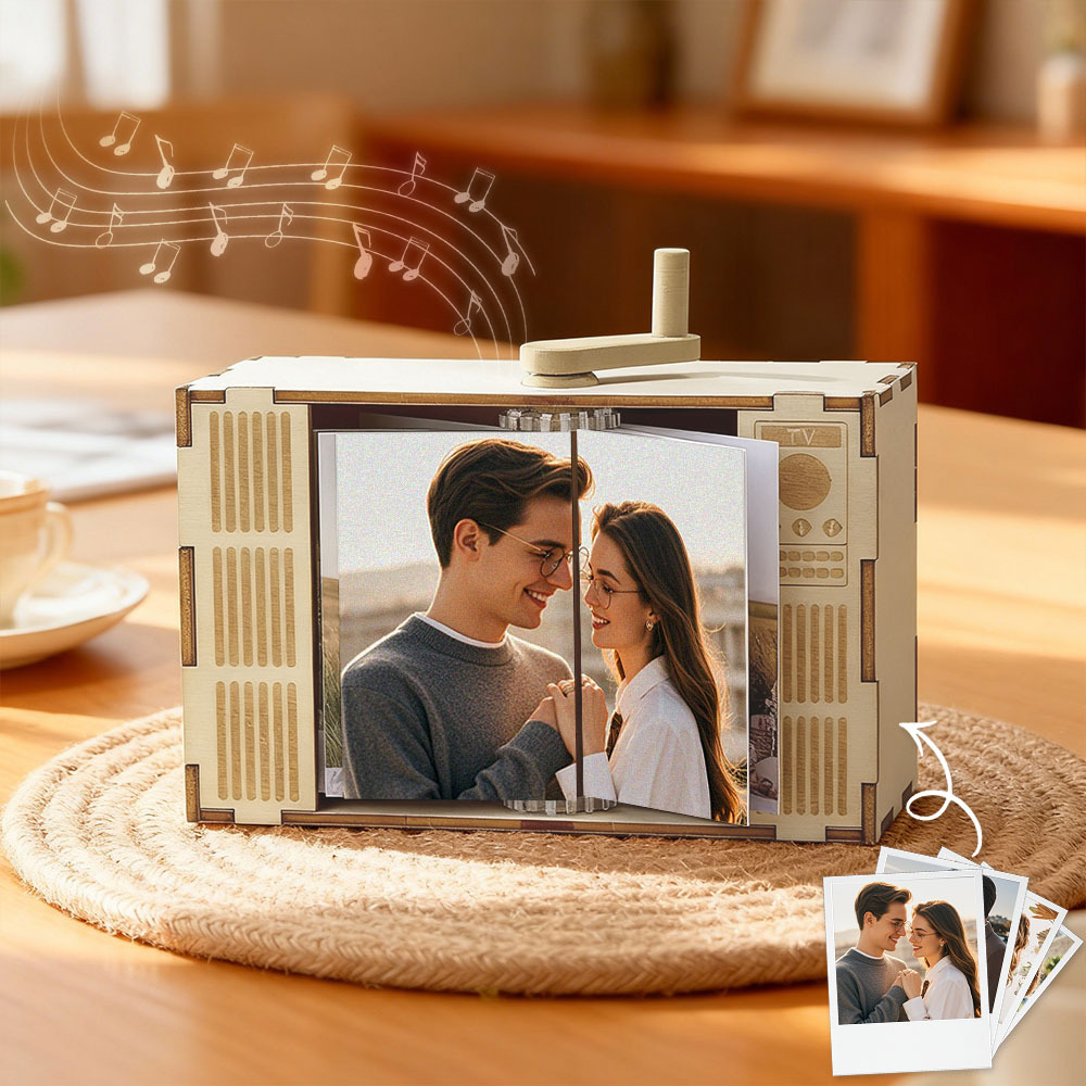 Máquina De Animación De Marcos De Fotos Horizontales Personalizada, Caja De Música Mecánica Con Manivela Y Luz, Regalo De San Valentín - santacalcetines