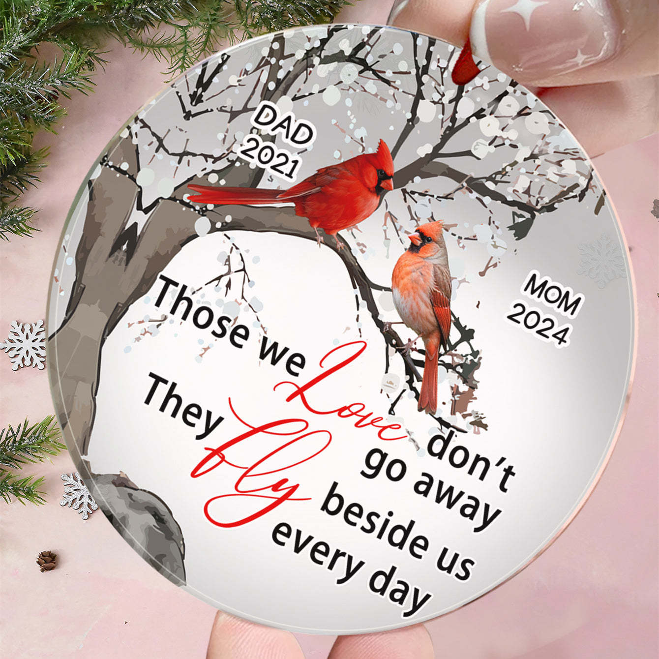 Adorno Conmemorativo Personalizado Cardenales Árbol De Flor Adorno Navideño Regalos Para La Familia - santacalcetines