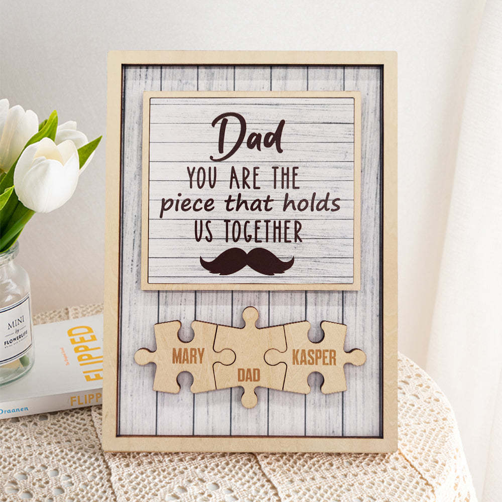 Placa Personalizada Para Barba Con Rompecabezas De Papá, Eres La Pieza Que Nos Mantiene Unidos, Regalos Para Papá - santacalcetines