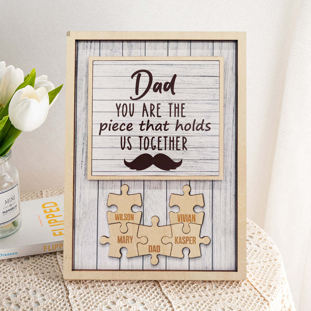 Placa Personalizada Para Barba Con Rompecabezas De Papá, Eres La Pieza Que Nos Mantiene Unidos, Regalos Para Papá - santacalcetines
