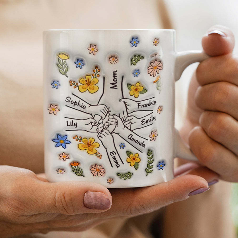 Mamá, Me Tomas De La Mano Y Del Corazón - Taza Personalizada Con Efecto Inflado 3d - Regalo Familiar - santacalcetines