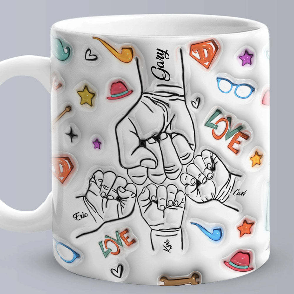 Regalos Para Papá Taza Impresa Con Efecto Inflado 3d Con Nombres Personalizados De 1 A 6 Niños Regalos Para El Día Del Padre - santacalcetines