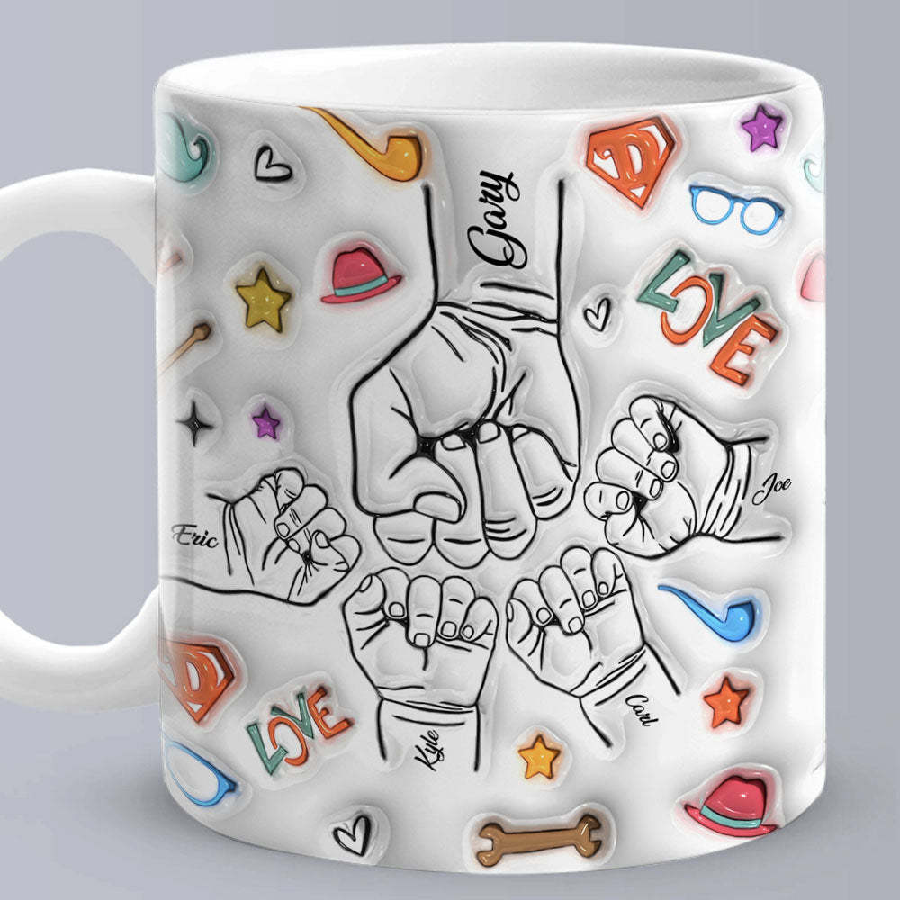 Regalos Para Papá Taza Impresa Con Efecto Inflado 3d Con Nombres Personalizados De 1 A 6 Niños Regalos Para El Día Del Padre - santacalcetines