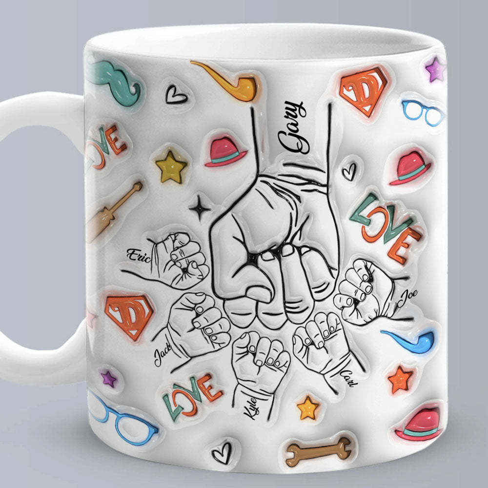 Regalos Para Papá Taza Impresa Con Efecto Inflado 3d Con Nombres Personalizados De 1 A 6 Niños Regalos Para El Día Del Padre - santacalcetines