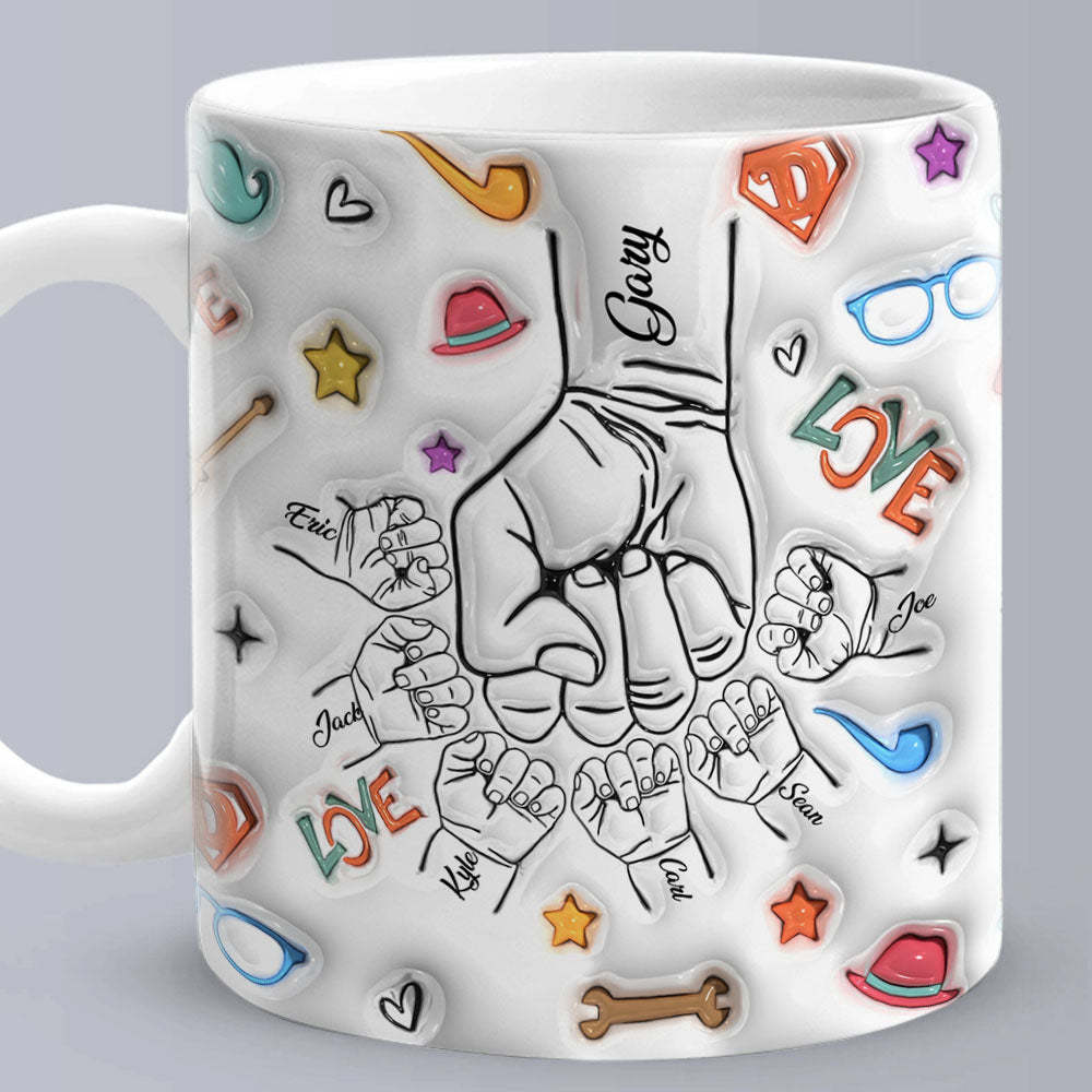 Regalos Para Papá Taza Impresa Con Efecto Inflado 3d Con Nombres Personalizados De 1 A 6 Niños Regalos Para El Día Del Padre - santacalcetines