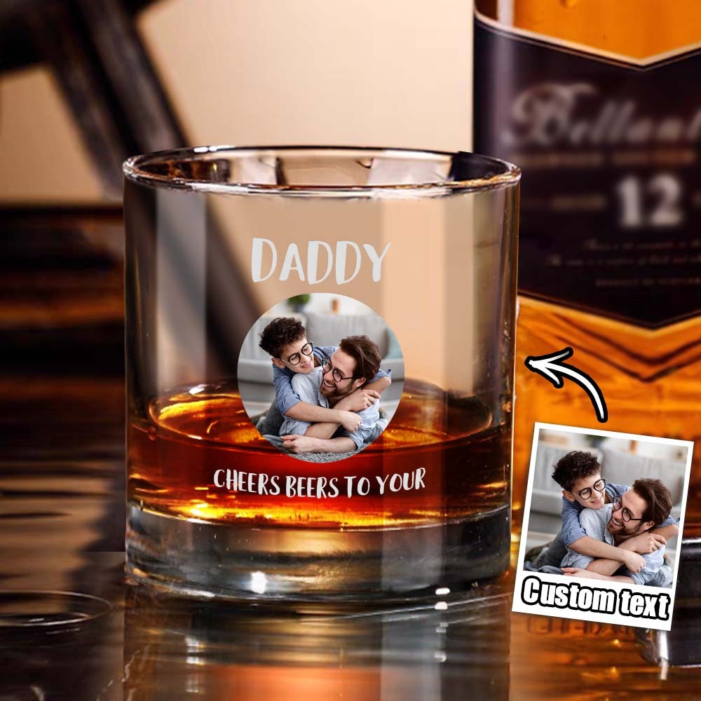 Vaso De Whisky Con Foto Personalizado De 10 Oz Con Textos Regalo De Cumpleaños Para El Día Del Padre Para Papá - santacalcetines