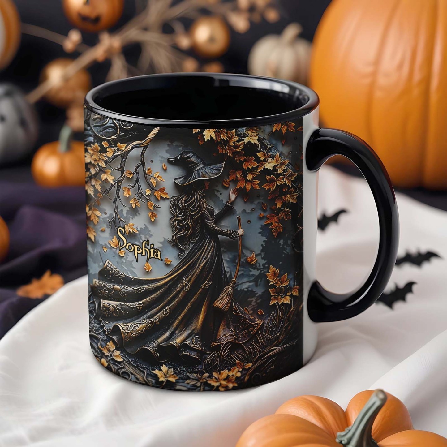 Taza Personalizada Con Nombre De Bruja Y Acentos, Hermosa Taza Personalizada De Bruja, Regalos De Halloween - santacalcetines