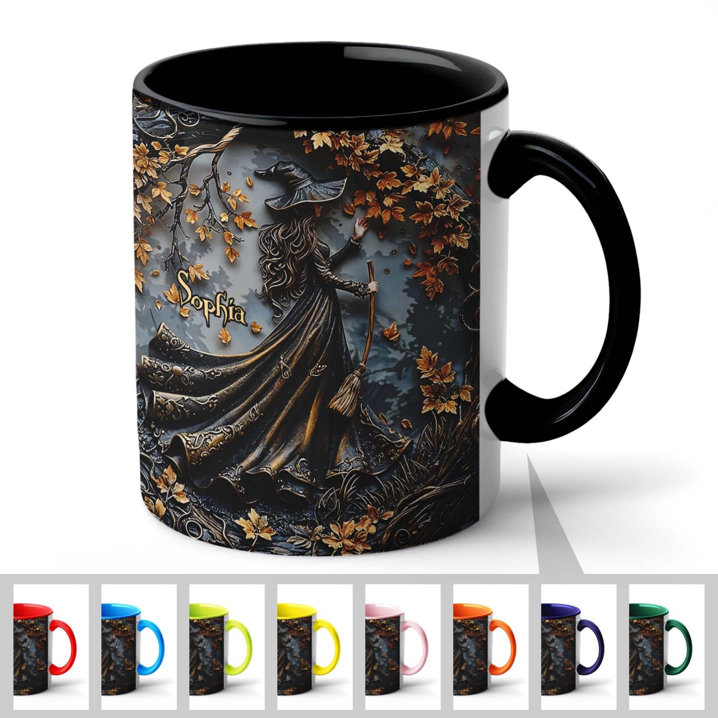 Taza Personalizada Con Nombre De Bruja Y Acentos, Hermosa Taza Personalizada De Bruja, Regalos De Halloween - santacalcetines