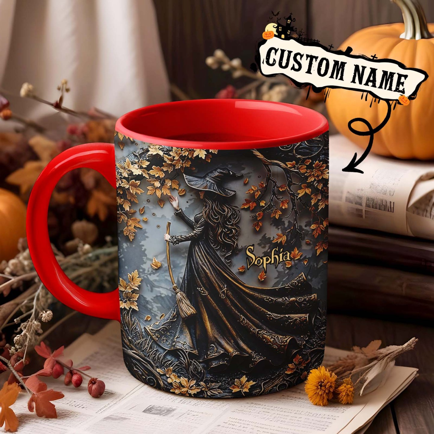 Taza Personalizada Con Nombre De Bruja Y Acentos, Hermosa Taza Personalizada De Bruja, Regalos De Halloween - santacalcetines