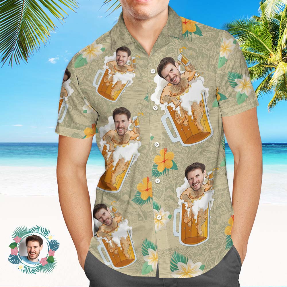 Camisa Hawaiana De Cara Personalizada Camisa Hawaiana De Cerveza Camisa De Estilo Tropical