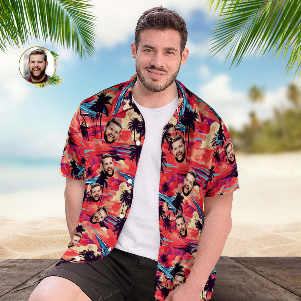 Camisas Hawaianas De Cara Personalizada Nave Espacial Sunset Beach Camisa Hawaiana - santacalcetines