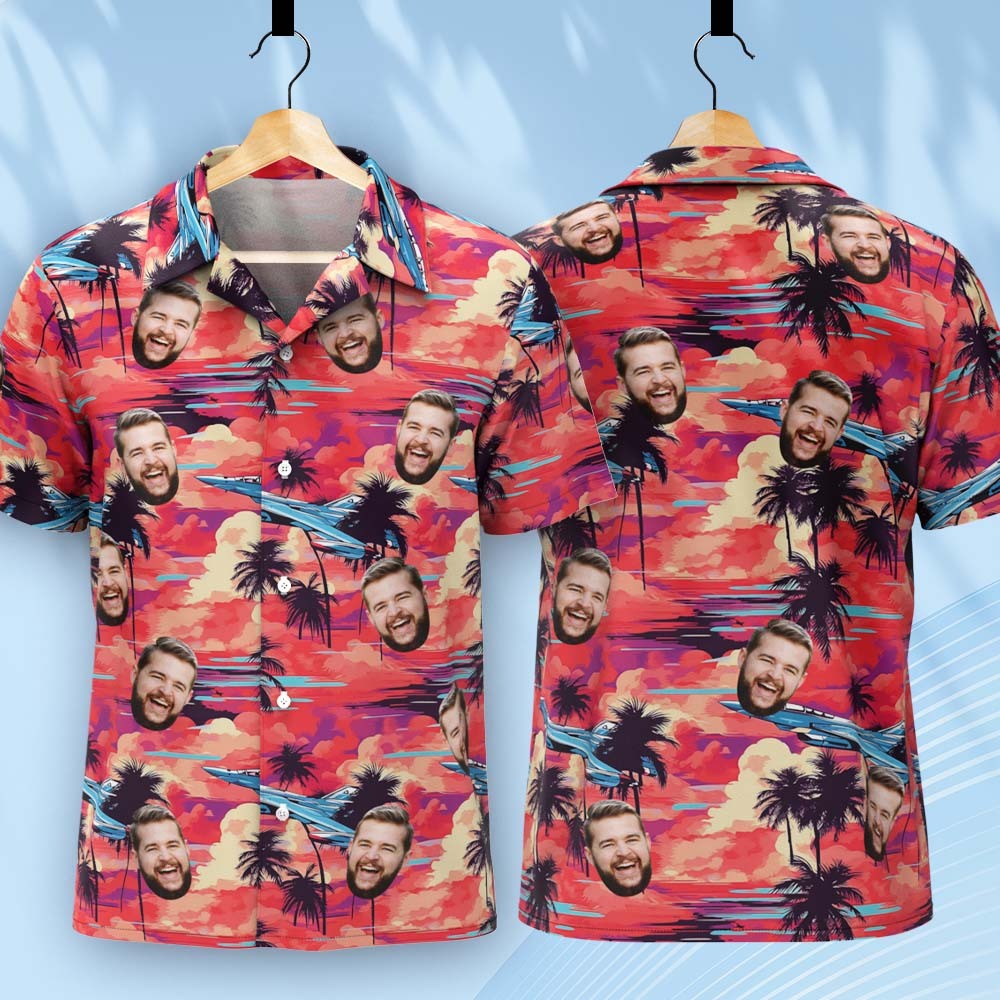 Camisas Hawaianas De Cara Personalizada Nave Espacial Sunset Beach Camisa Hawaiana - santacalcetines