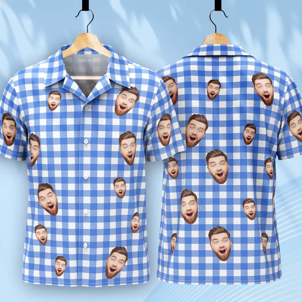 Camisa Hawaiana Con Cara Personalizada, Camisa Hawaiana De Oktoberfest De Verano, Camisa A Cuadros - santacalcetines