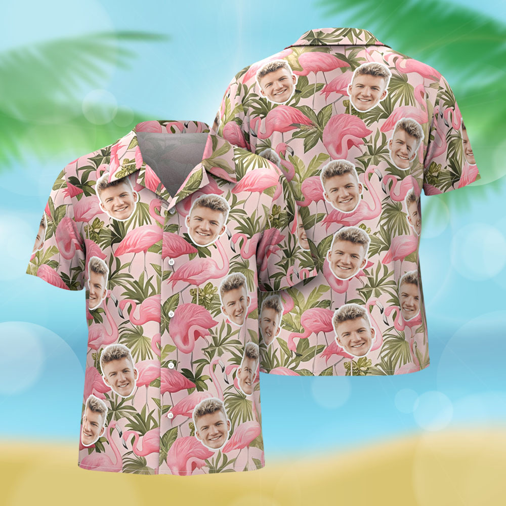Camisa Hawaiana Personalizada Con Foto De Flamenco Rosa, Divertidas Camisas Para Fiestas De Vacaciones - santacalcetines