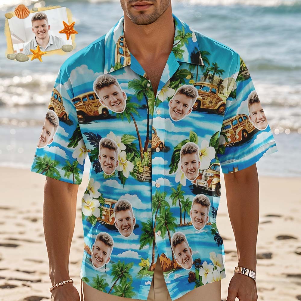 Camisa Hawaiana Personalizada Con Cara De Flamenco Rosa, Regalo De Aniversario Para Pareja - santacalcetines