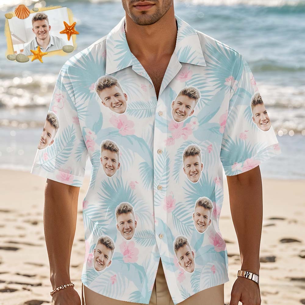 Camisa Hawaiana Personalizada Con Flores, Camisa Hawaiana Blanca Con Foto Personalizada, Camisas Divertidas Para Fiestas De Vacaciones - santacalcetines